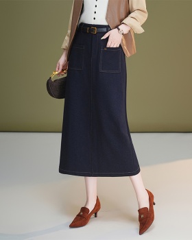 Slim high waist skirt denim straight one step skirt