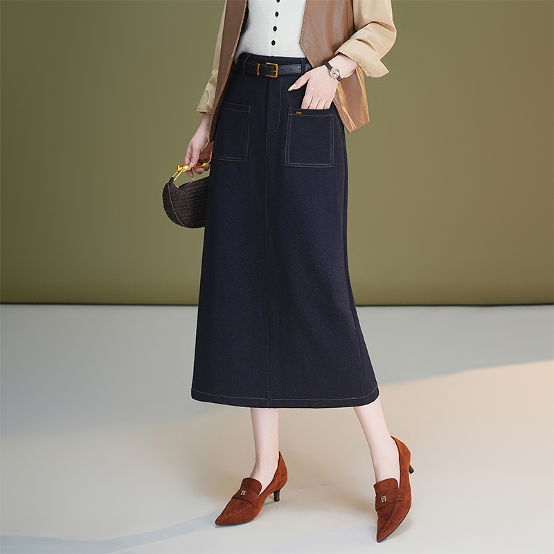 Slim high waist skirt denim straight one step skirt