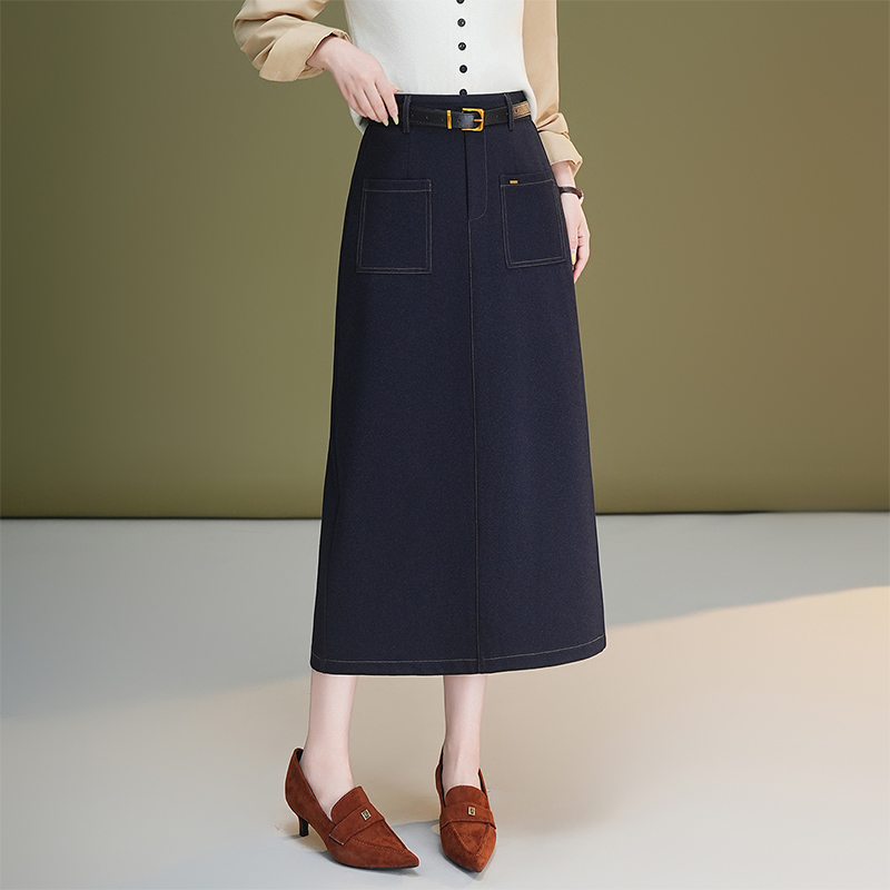 Slim high waist skirt denim straight one step skirt
