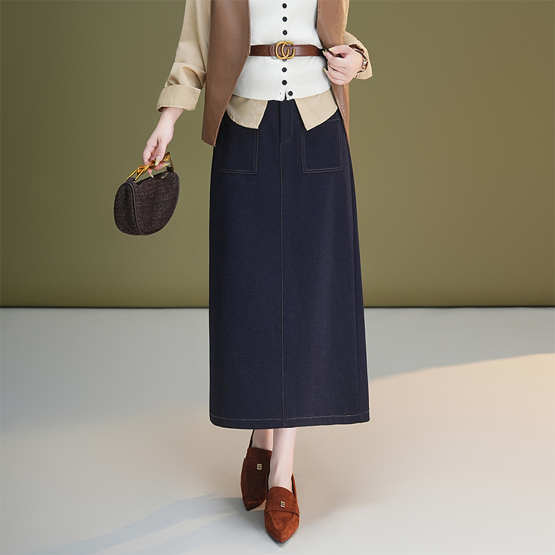 Slim high waist skirt denim straight one step skirt