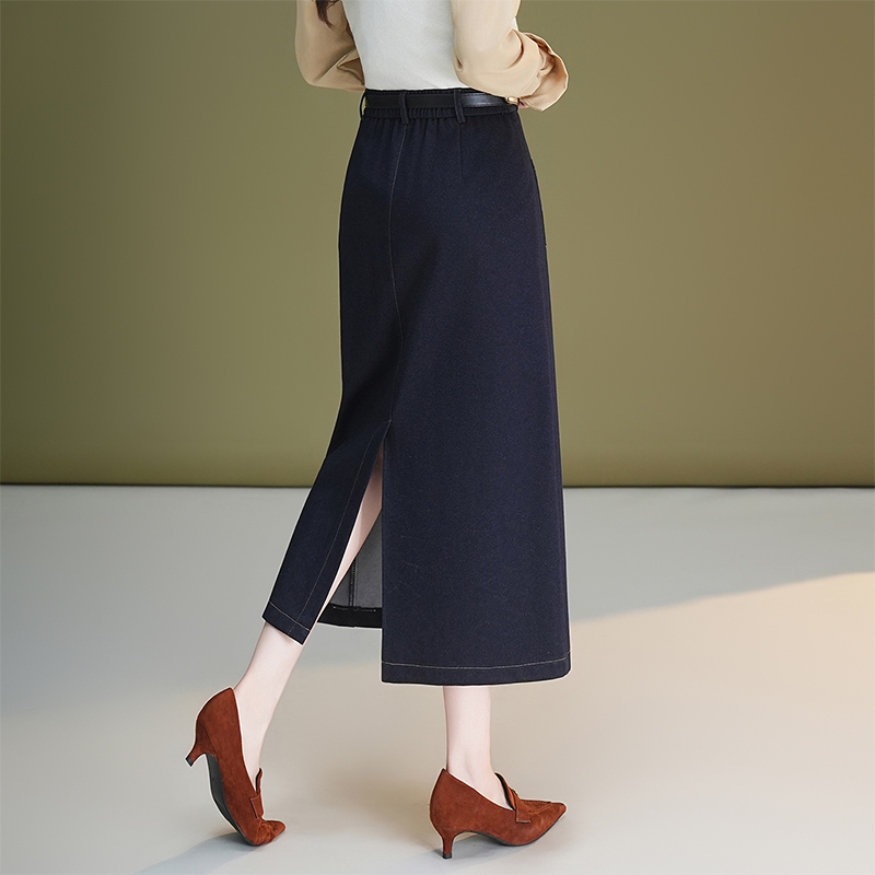 Slim high waist skirt denim straight one step skirt