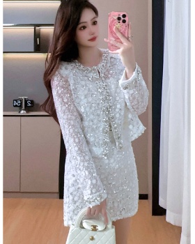 Stereoscopic jacket short skirt 2pcs set for women