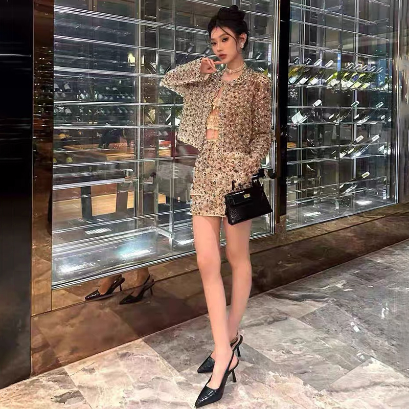 Stereoscopic jacket short skirt 2pcs set for women