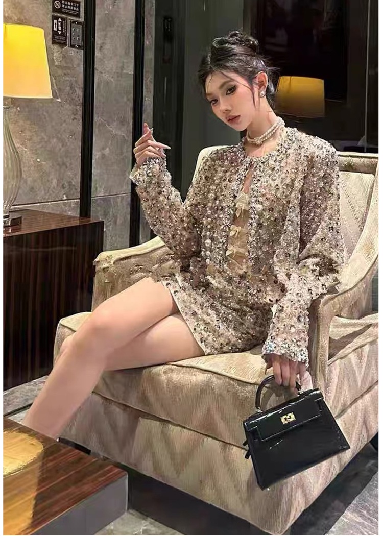 Stereoscopic jacket short skirt 2pcs set for women