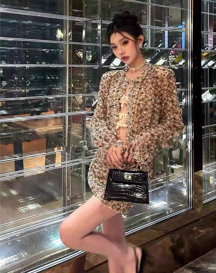 Stereoscopic jacket short skirt 2pcs set for women