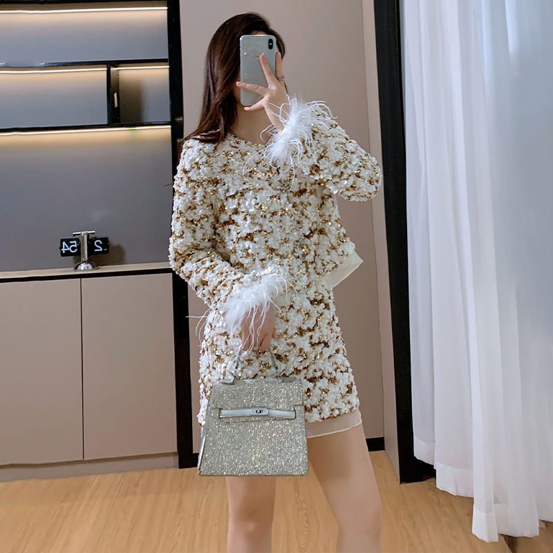 Elmo sequins chanelstyle skirt autumn ladies jacket 2pcs set