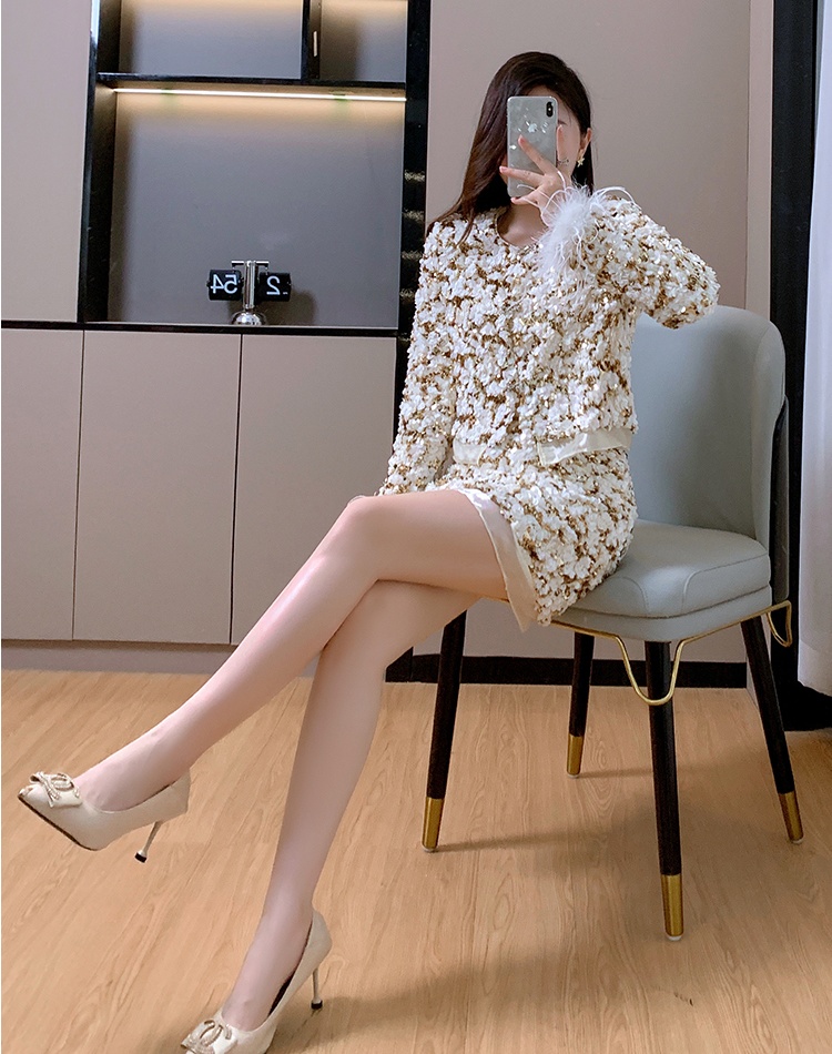 Elmo sequins chanelstyle skirt autumn ladies jacket 2pcs set