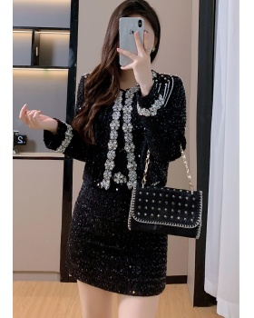 Beading light luxury jacket chanelstyle tops 2pcs set