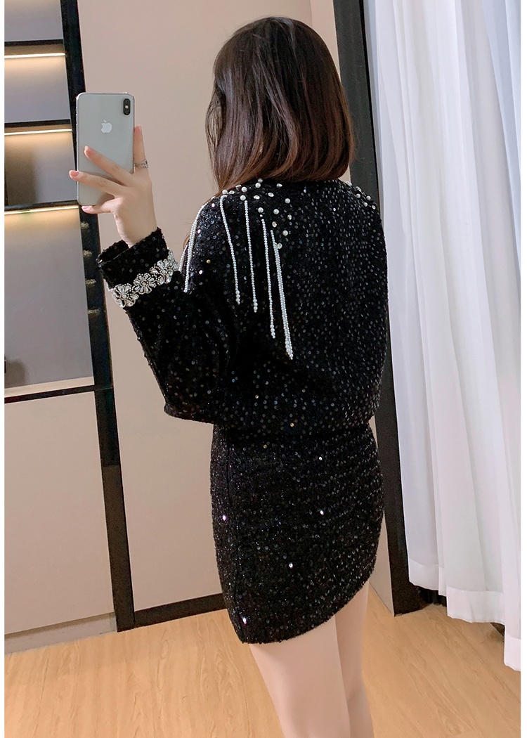 Beading light luxury jacket chanelstyle tops 2pcs set