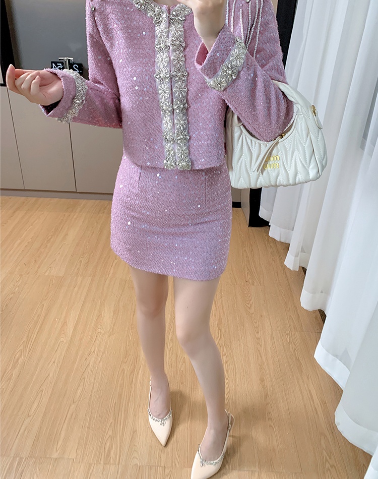 Beading light luxury jacket chanelstyle tops 2pcs set