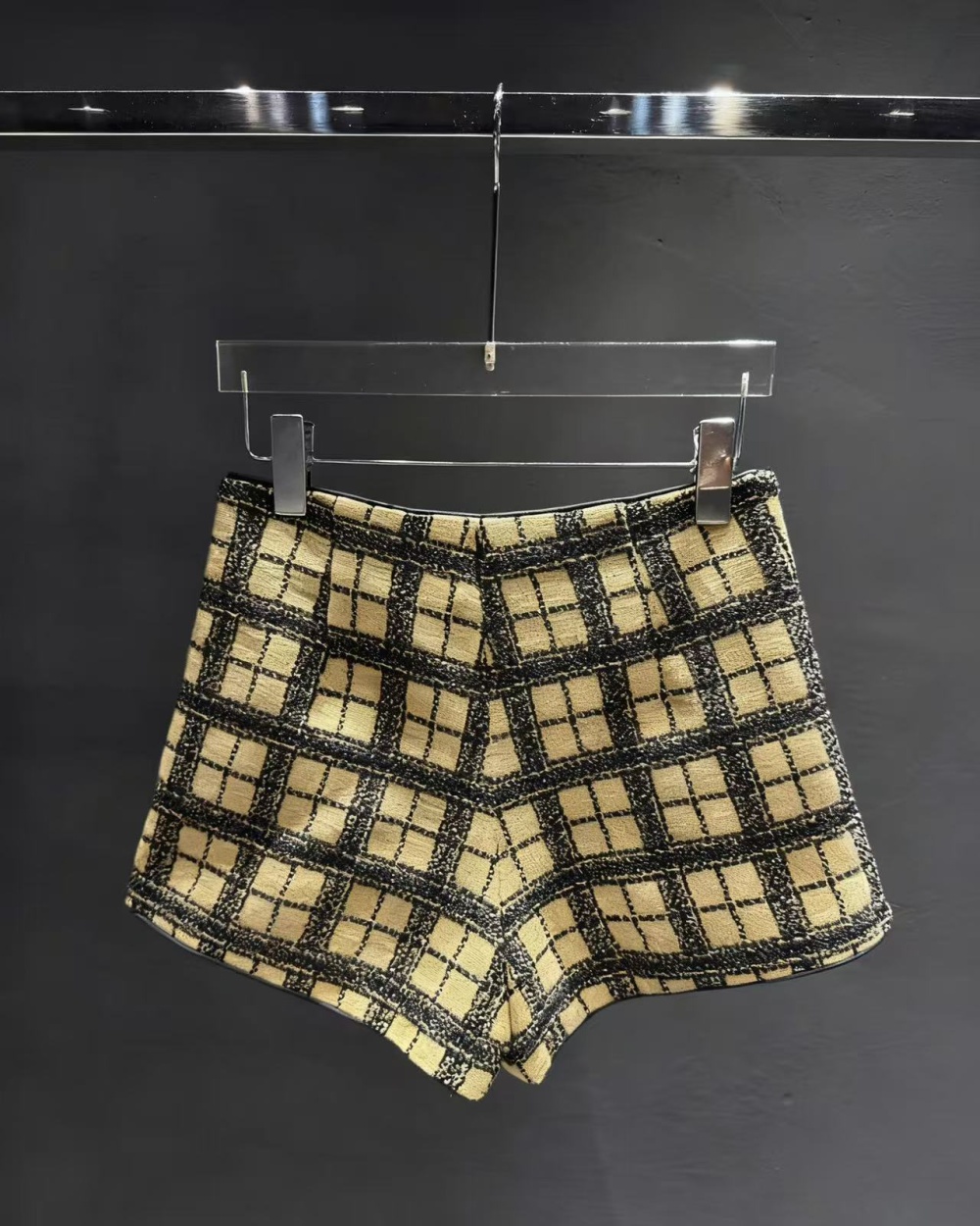 Flax houndstooth tops beading shorts 2pcs set for women