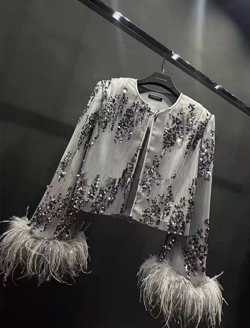 Crimp short skirt sequins coat 2pcs set for women