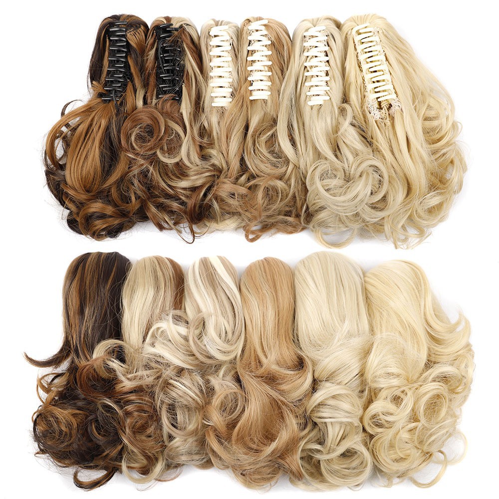 Horsetail short wig double color gripper curly hair