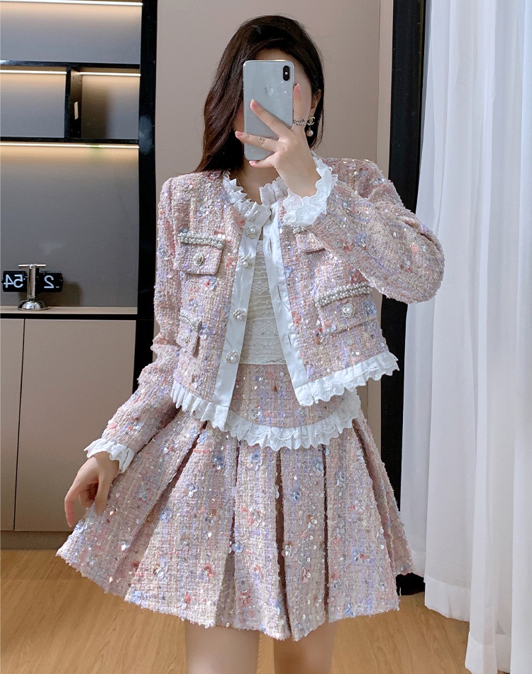 Chanelstyle sequins coat ladies light luxury skirt a set
