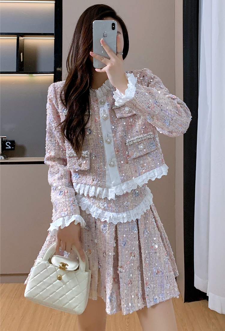 Chanelstyle sequins coat ladies light luxury skirt a set