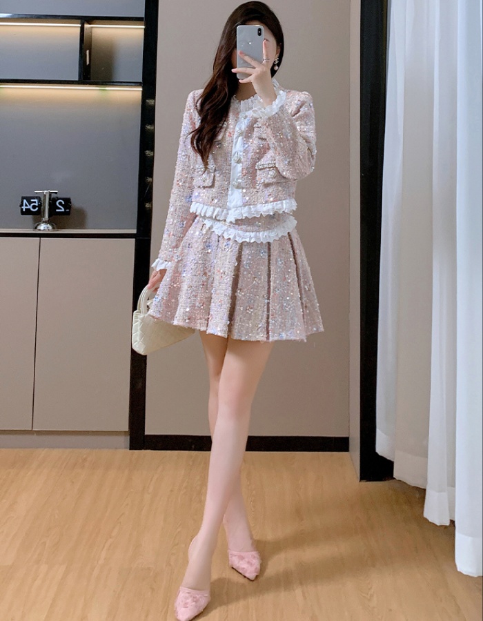 Chanelstyle sequins coat ladies light luxury skirt a set