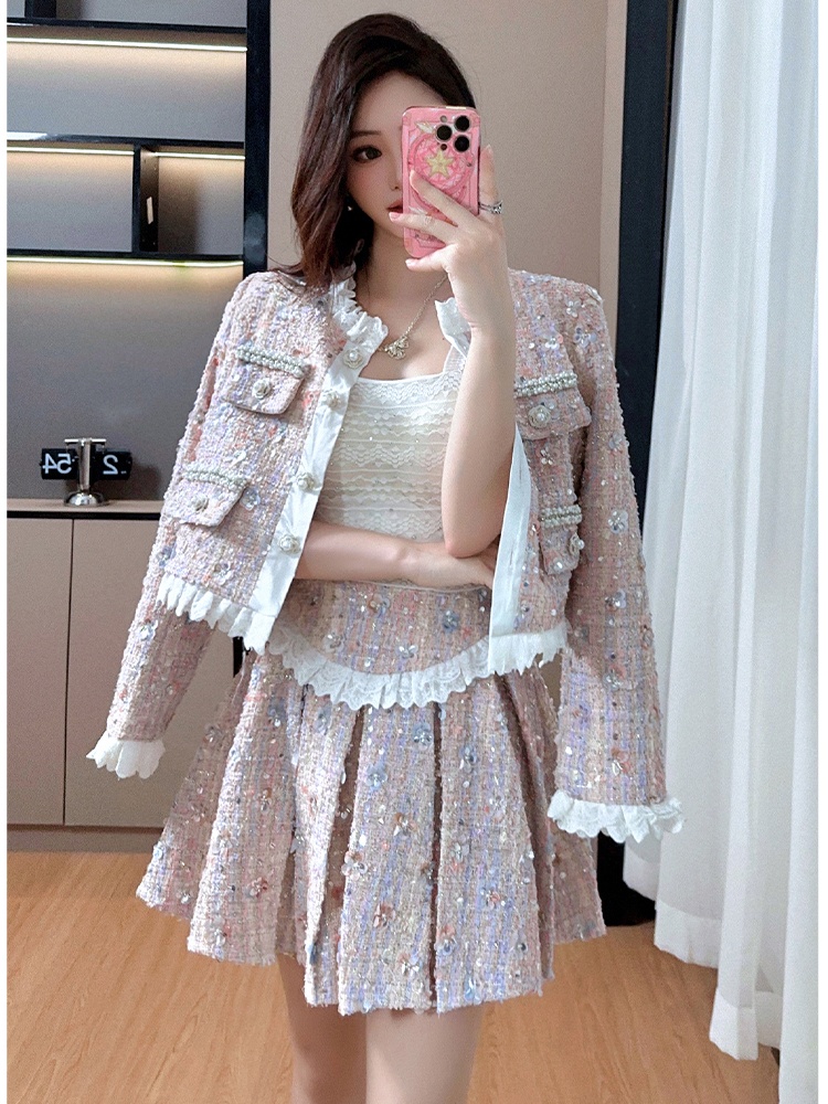 Chanelstyle sequins coat ladies light luxury skirt a set