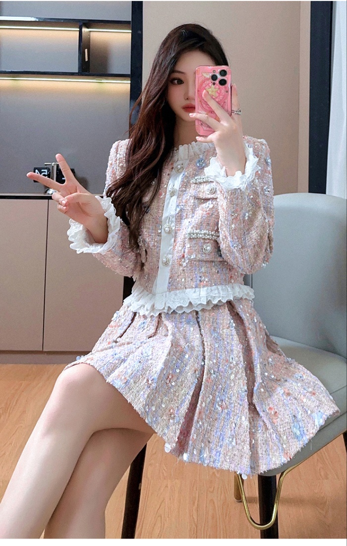 Chanelstyle sequins coat ladies light luxury skirt a set