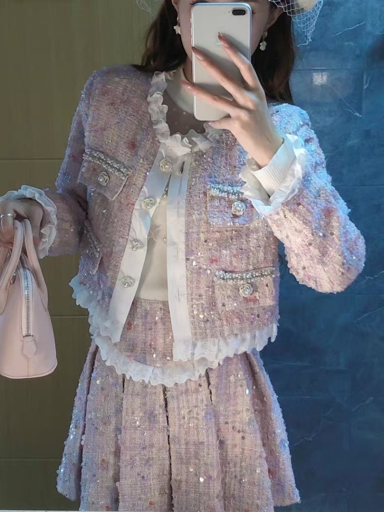 Chanelstyle sequins coat ladies light luxury skirt a set