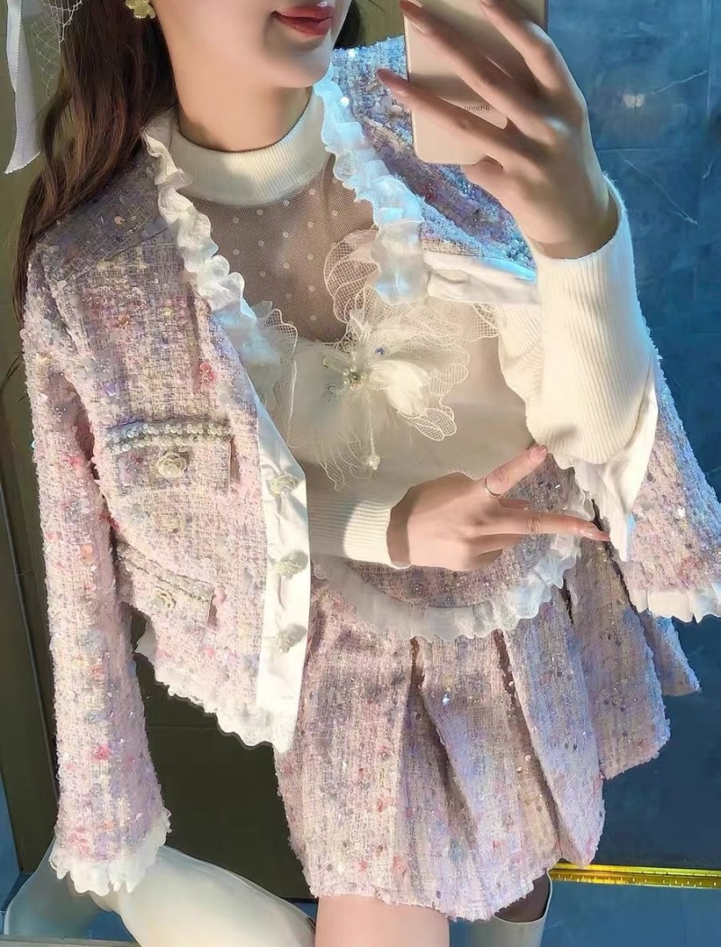 Chanelstyle sequins coat ladies light luxury skirt a set