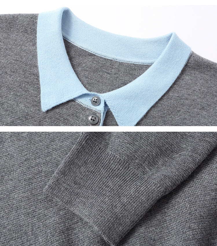 Short mixed colors sweater lapel tops for women