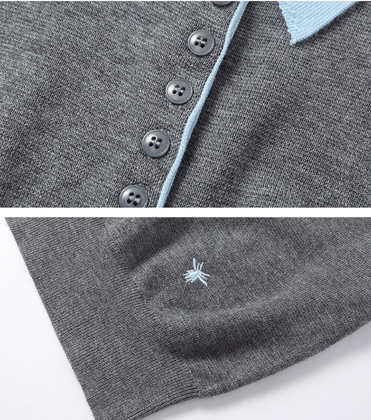 Short mixed colors sweater lapel tops for women