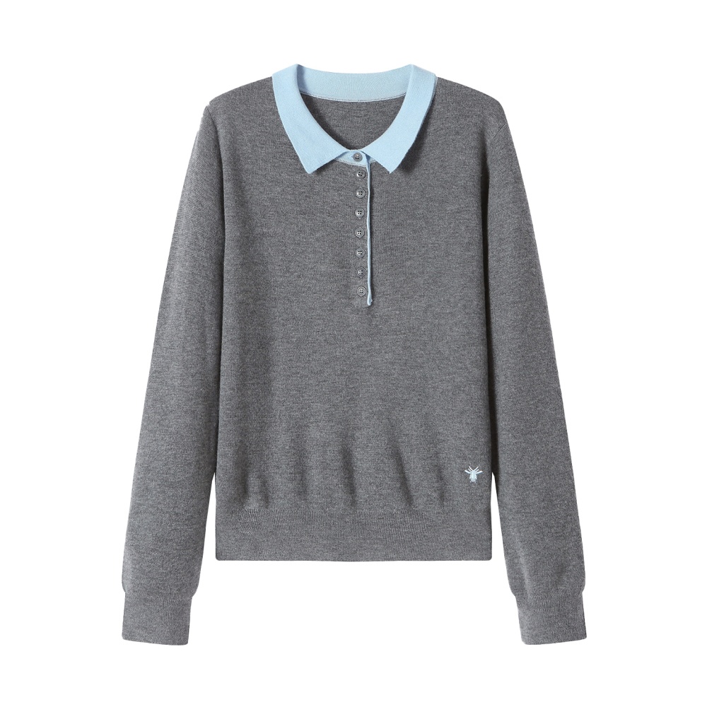 Short mixed colors sweater lapel tops for women