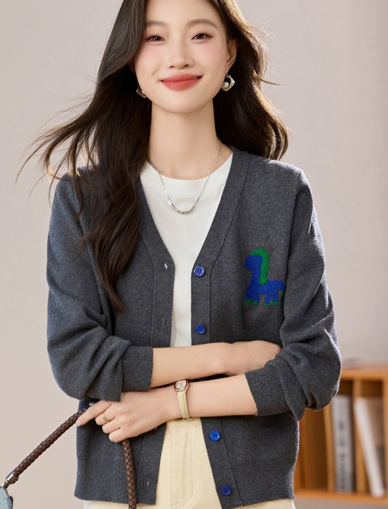 Embroidery spring and autumn sweater knitted V-neck cardigan