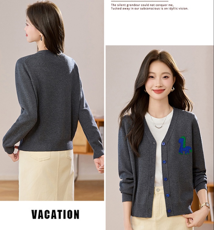 Embroidery spring and autumn sweater knitted V-neck cardigan