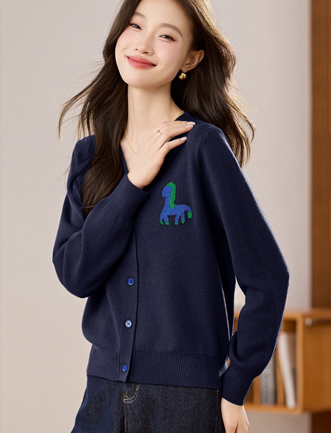 Embroidery spring and autumn sweater knitted V-neck cardigan