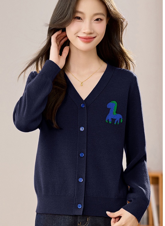 Embroidery spring and autumn sweater knitted V-neck cardigan