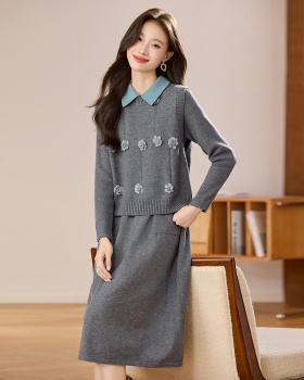 Western style dress sweater 2pcs set for women