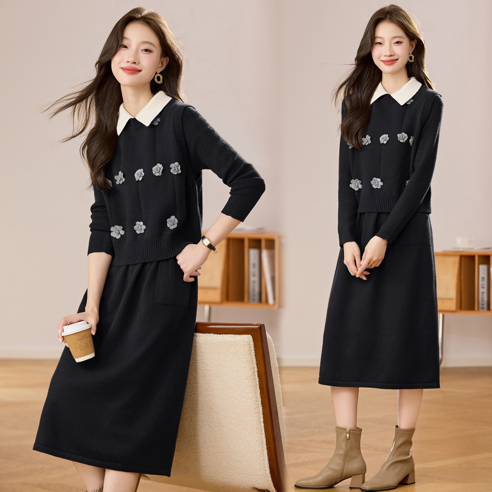 Western style dress sweater 2pcs set for women