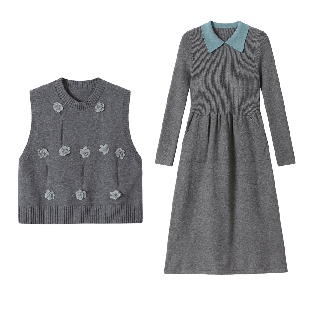 Western style dress sweater 2pcs set for women