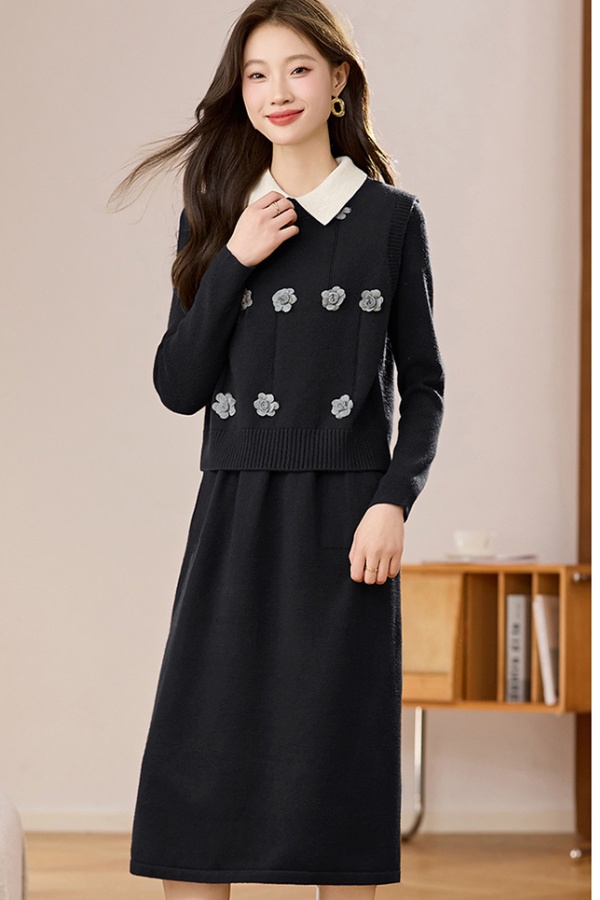 Western style dress sweater 2pcs set for women