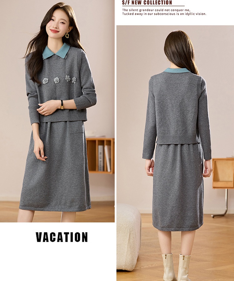 Western style dress sweater 2pcs set for women