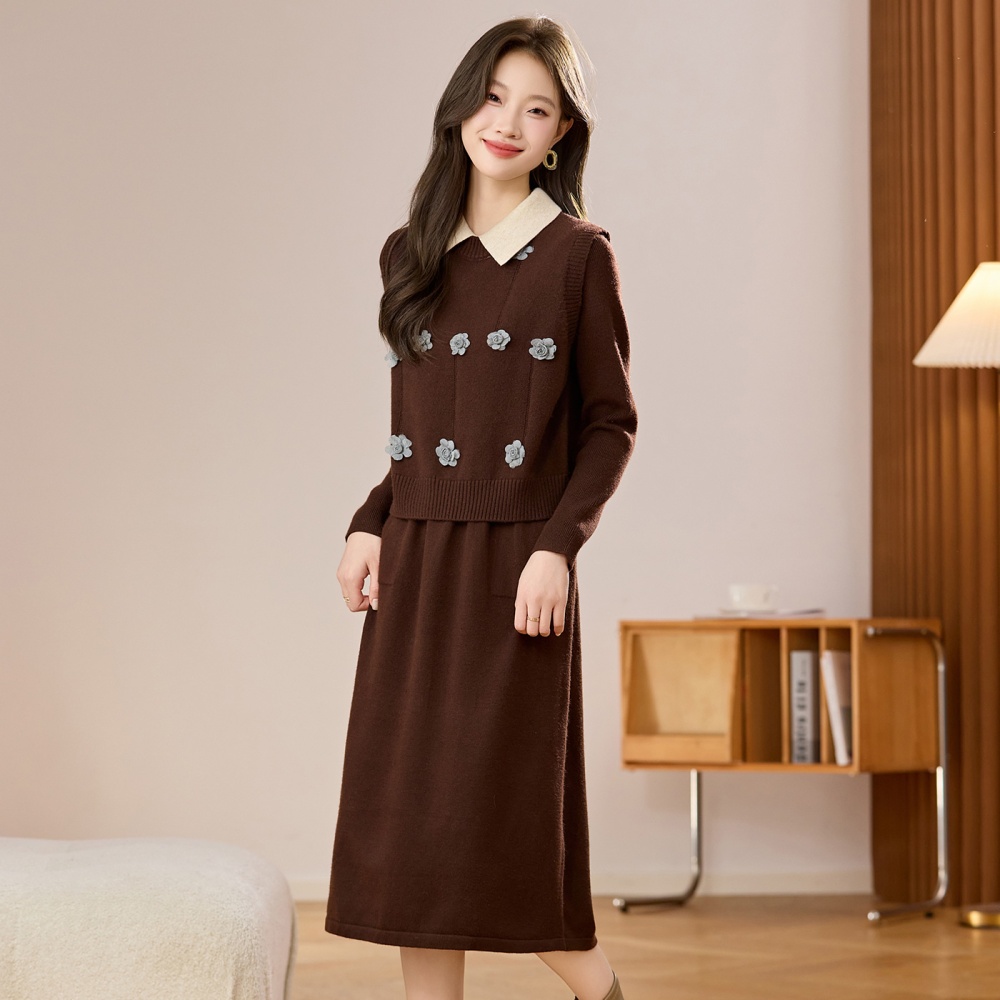 Western style dress sweater 2pcs set for women