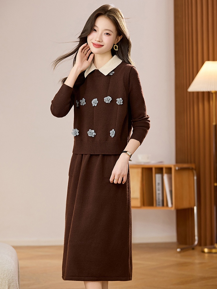 Western style dress sweater 2pcs set for women