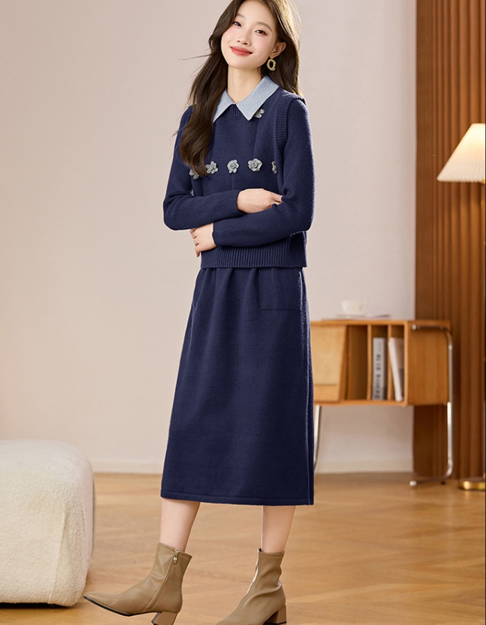 Western style dress sweater 2pcs set for women
