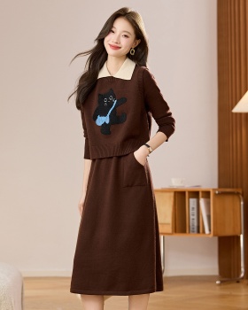 Long sweater dress fashionable dress 2pcs set