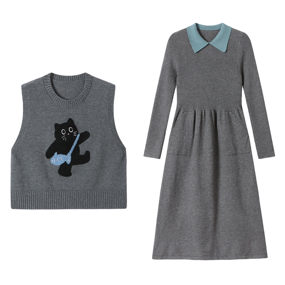 Long sweater dress fashionable dress 2pcs set