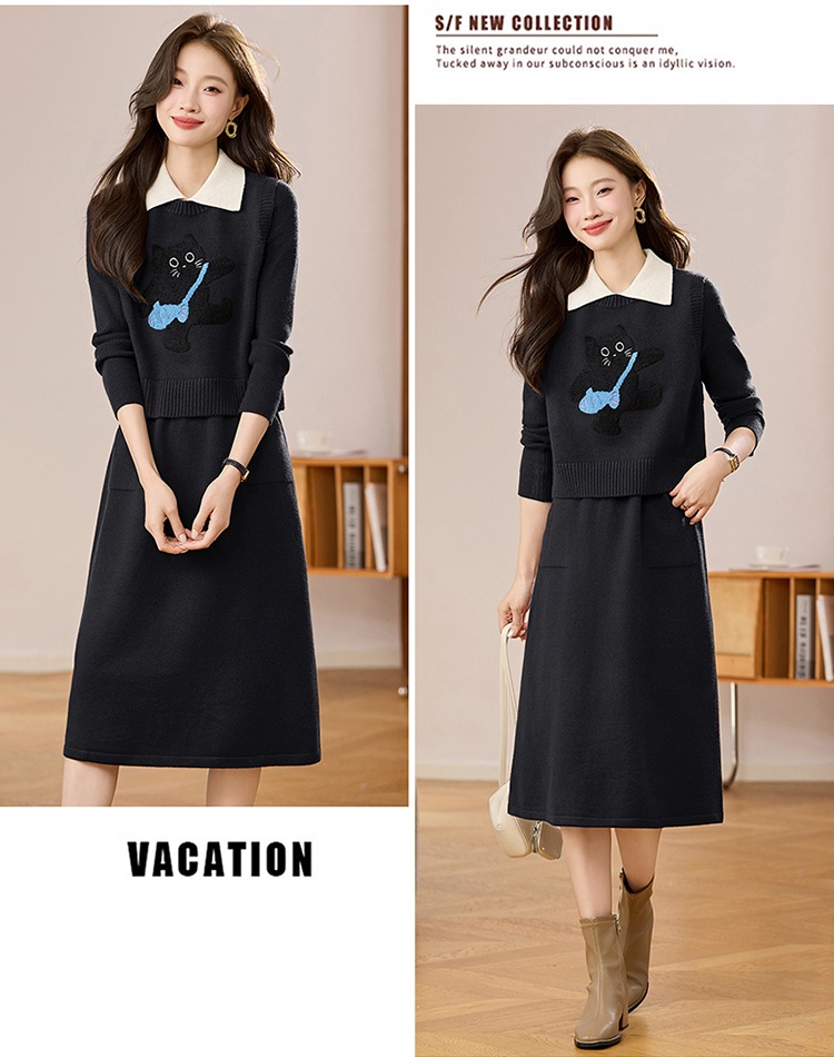 Long sweater dress fashionable dress 2pcs set