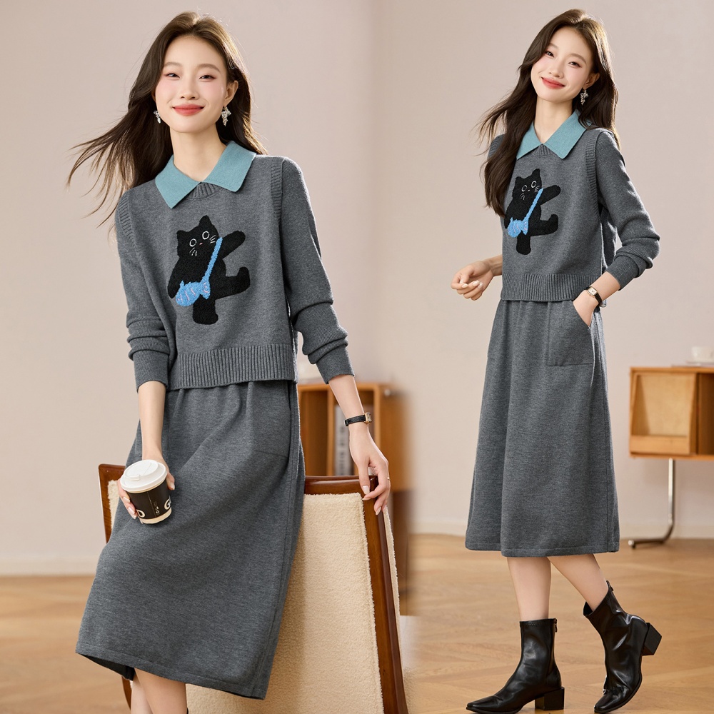 Long sweater dress fashionable dress 2pcs set