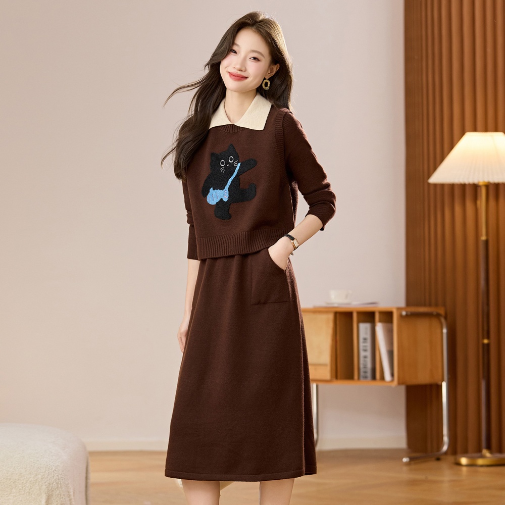 Long sweater dress fashionable dress 2pcs set
