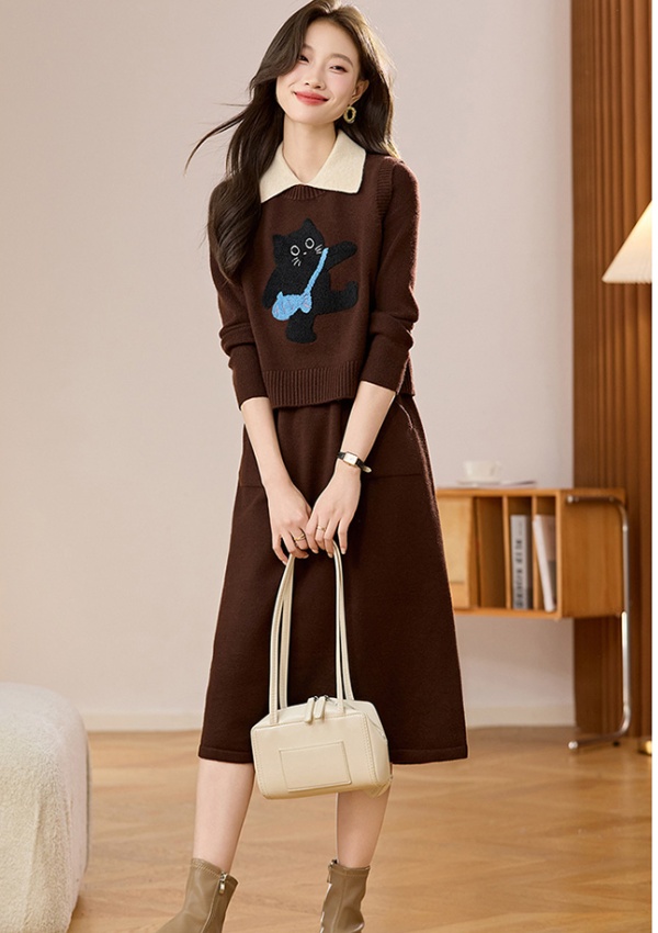 Long sweater dress fashionable dress 2pcs set
