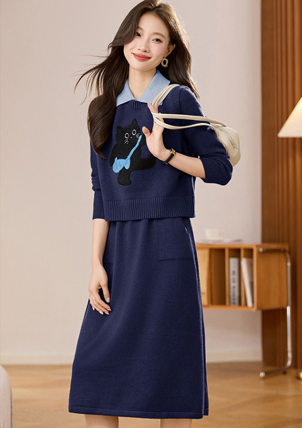 Long sweater dress fashionable dress 2pcs set