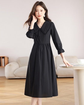 Long sleeve long dress pinched waist dress for women