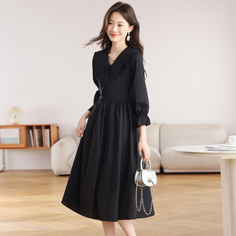 Long sleeve long dress pinched waist dress for women