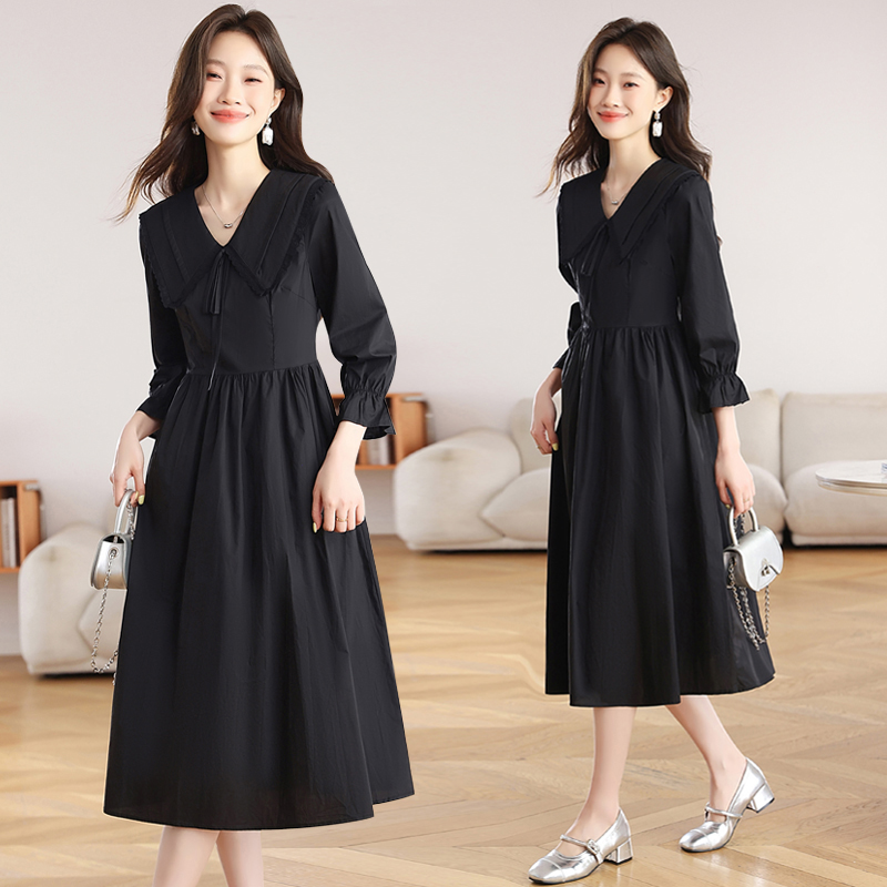 Long sleeve long dress pinched waist dress for women