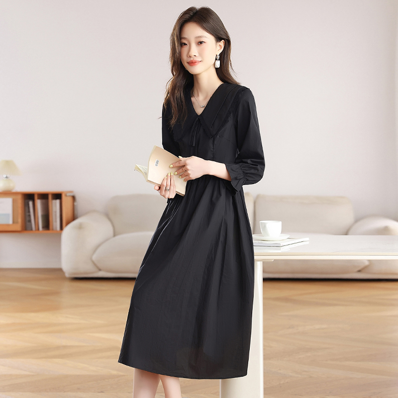 Long sleeve long dress pinched waist dress for women